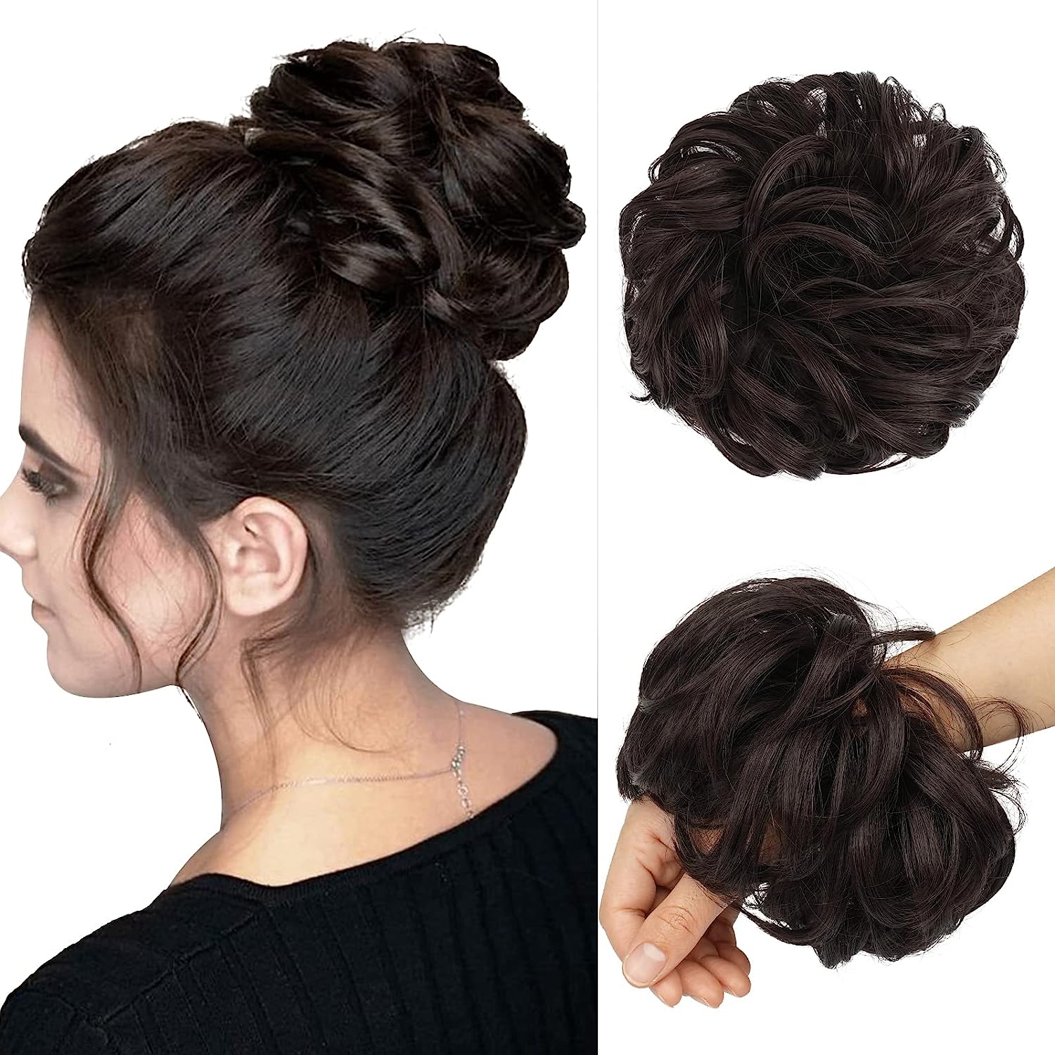 6-Zoll-Kunsthaar-Dutt-Erweiterungen, unordentliche lockige elastische Haargummis, Haarteile, Chignon, Krapfen, Hochsteckfrisur, Haarteile für Frauen