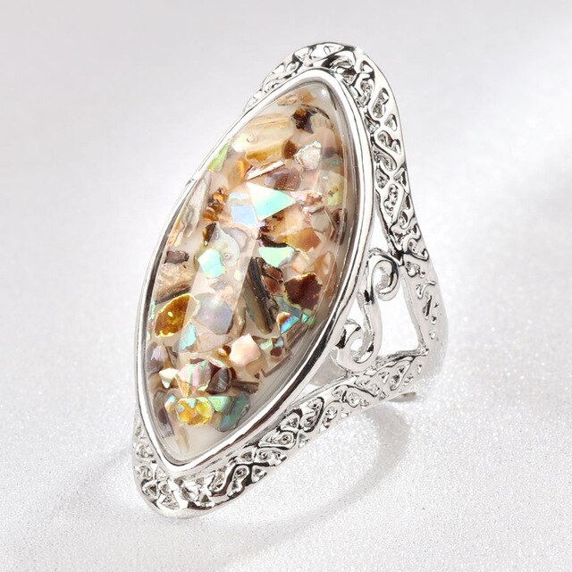Kinel-Anillos ovalados grandes de plata tibetana para mujer, joyería Vintage, estilo bohemio, para vacaciones en la playa, color verde: 10 / YELLOW