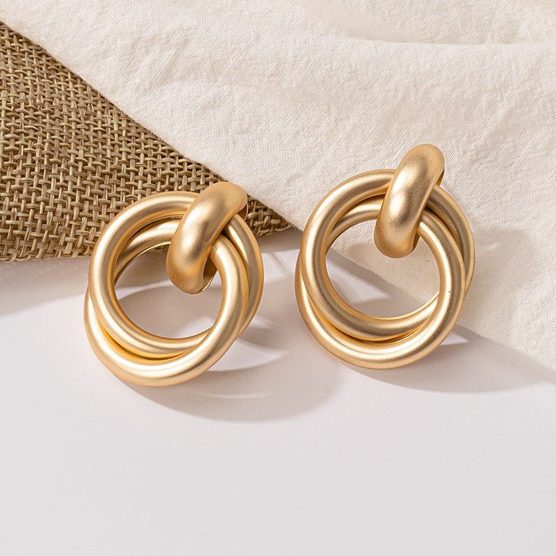 Nuevos Bohemios pendientes de acero inoxidable de de oro de aro grandes pendientes con trenzado para mujeres Punk pendientes Hip Hop de la joyería de la tendencia: Gold  676