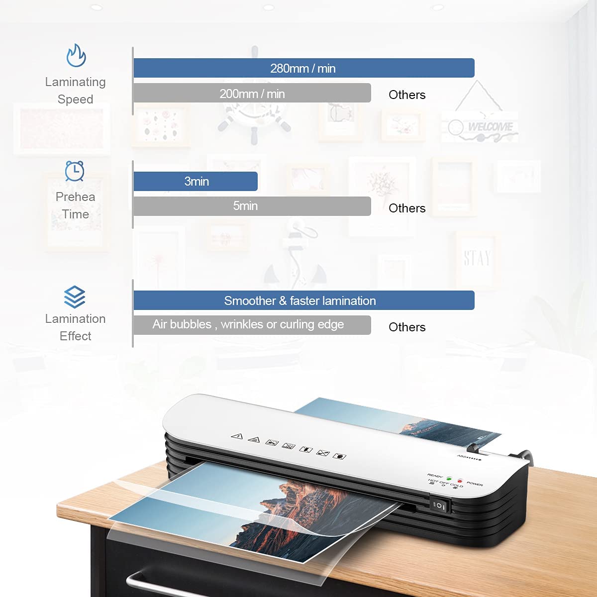 and Cold A4 Laminator Machine 4 in 1 Thermal Laminator Max Width Support 9''/A4 Quick Warm-Up Plastic Film Laminating