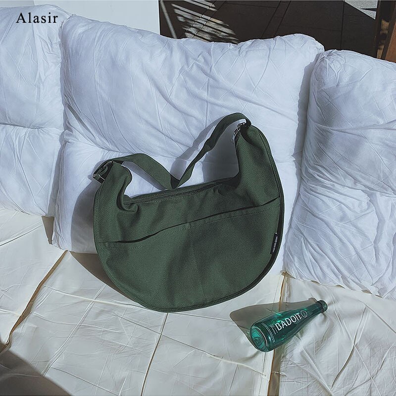 Alasir Artsy Canvas Bag Girl Preppy Solid Shopping Shoulder Bags Women Canvas Hobos Bag Minimalist Cross Body Bags