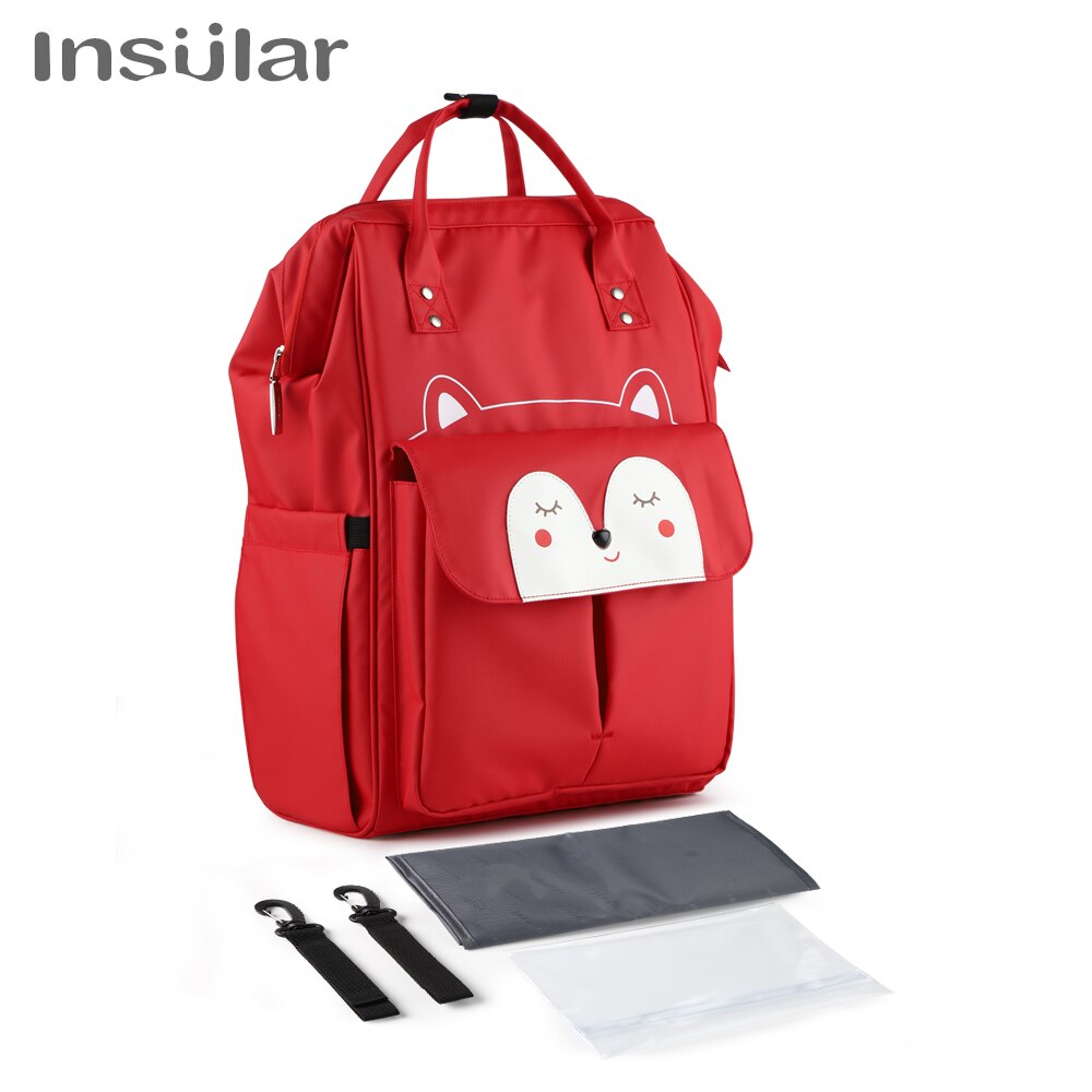 Insular Cartoon Luiertas Rugzak Usb Verwarming Waterdichte Mama Moederschap Verpleging Tas Grote Capaciteit Reizen Wandelwagen Zak: Red