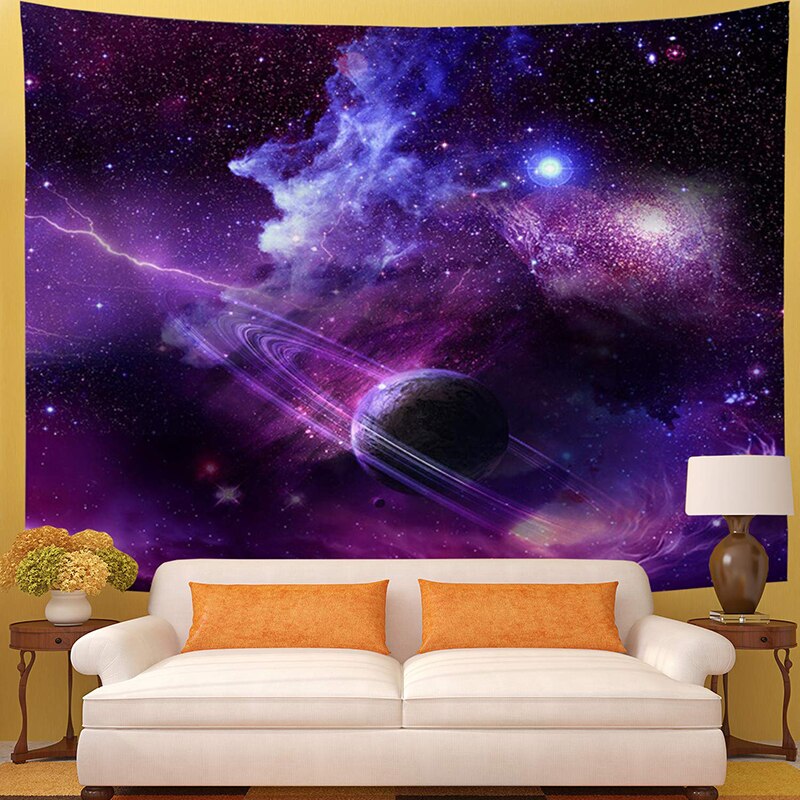 Psychedelic Starry Sky Galaxy Tapestry Art Print Wall Hanging Tapestry Wall Blanket for Bedroom Living Room