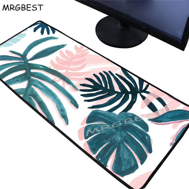 MRGBEST XL XXL Green Pink Banana Leaf Plant Gaming Speed Mouse Pad Gamer Locking Edge Keyboard Mat for CS GO LOL Dota Game