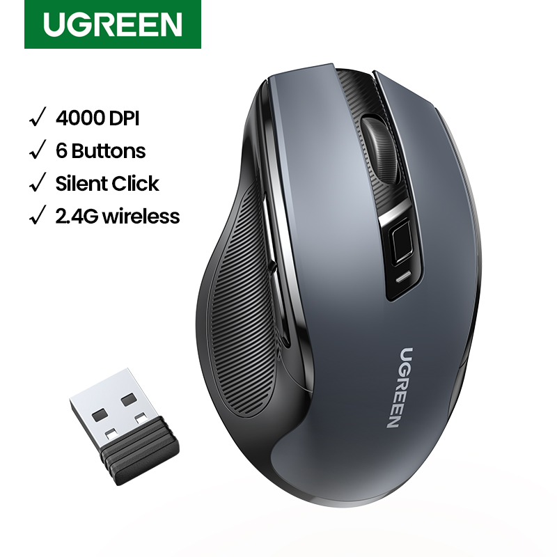 Ugreen-ratón ergonómico inalámbrico para ordenador portátil, Mouse silencioso de 4000 DPI con 6 botones para MacBook, tableta, portátil, 2,4G: Default Title