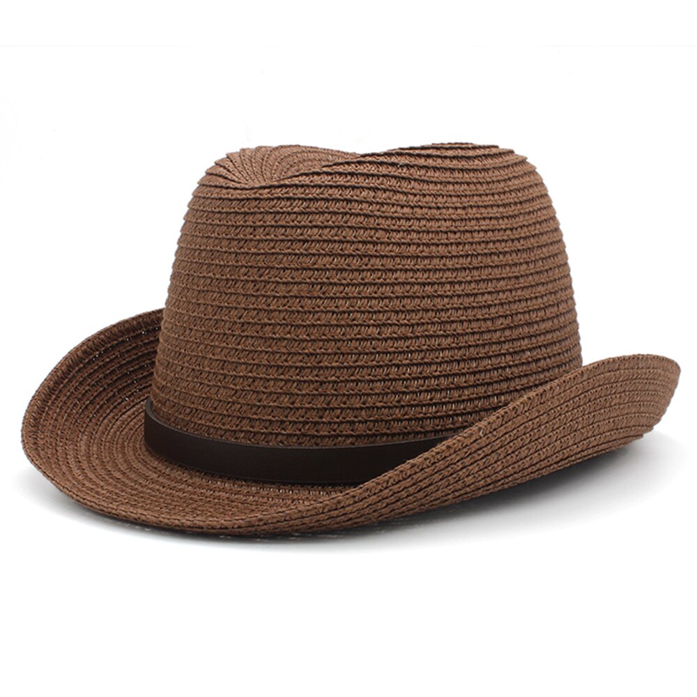 Sombreros clásicos de paja para hombre y mujer, sombrero de paja clásico Retro Para hombre y mujer, sombrero Fedora con banda de lazo, Trilby, Jazz, talla ajustable M-L 7 1/8-7 3/8: Brown