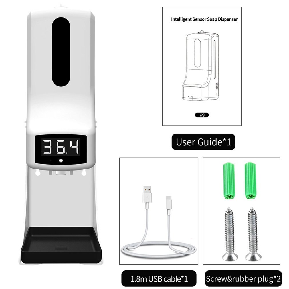 K9 Pro 2-in-1 Non-contact Digital Infrared Thermometer and 1000ml Automatic Sensor Soap Dispenser Support 12 National Languages