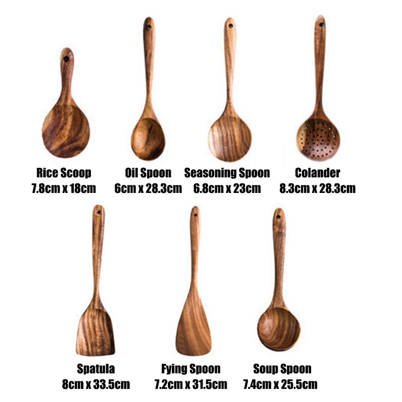 7 Uds. De cucharas de madera para cocinar juego de utensilios de cocina Cocina de madera conjunto de accesorios para cocina espátula de madera herramientas de cocina vajilla