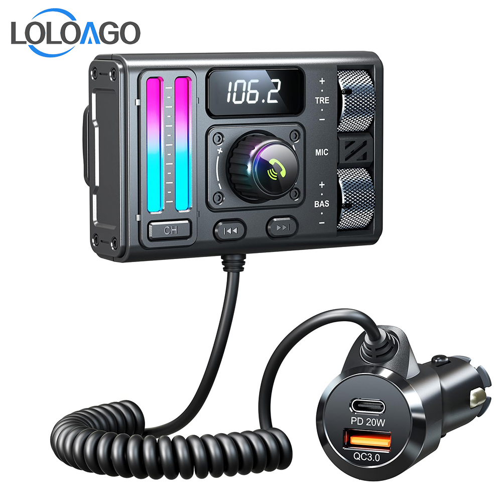 Transmisor FM inalámbrico BT5.3 efectos de sonido de graves agudos qc3.0 + pd20w carga rápida DSP reducción de ruido Bluetooth reproductor de MP3 para coche