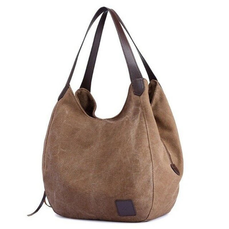 Women's Canvas Handbags Female Hobos Tote Messenger Bags Single Shoulder Bags Vintage: Brown