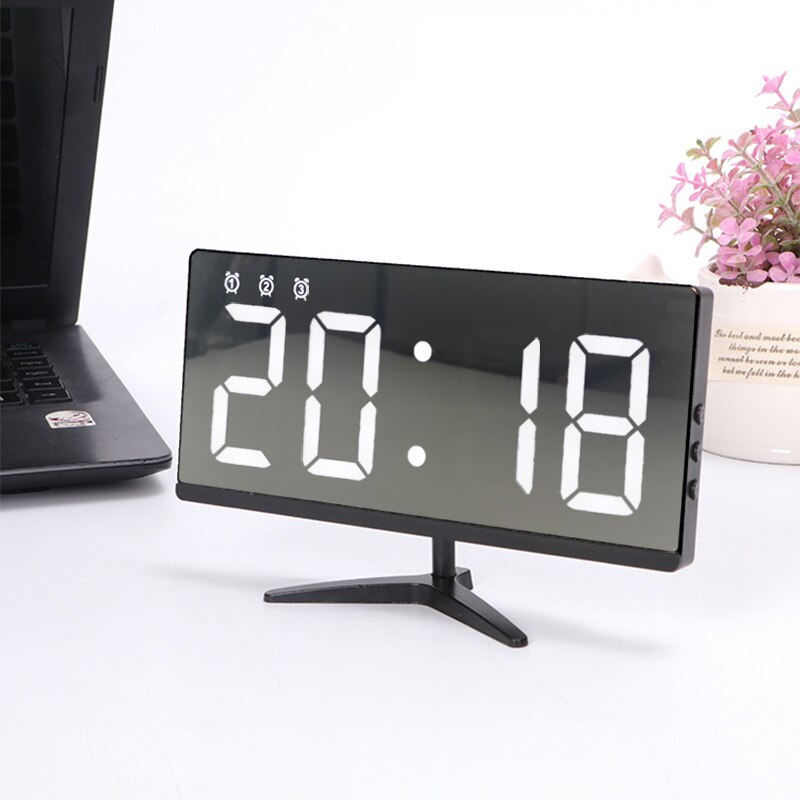 Alarm Clock Simple Borderless Multifunctional Electronic Clock Mirror Clock Can Be External Power Supply Desk Clock Dig: White