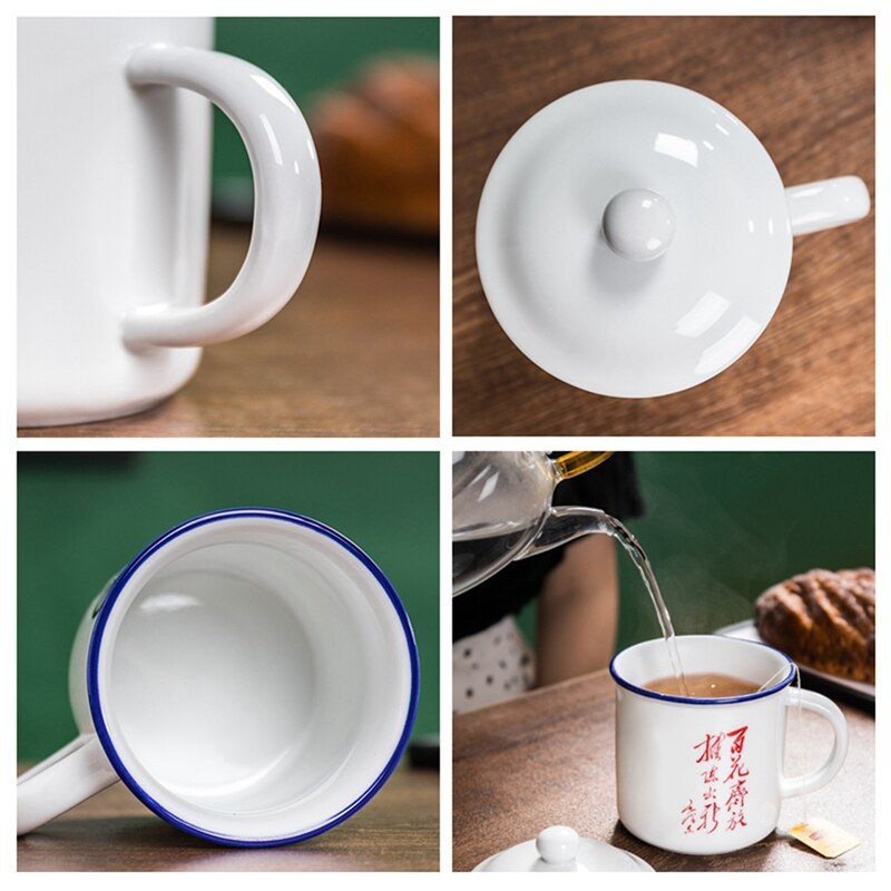 Taza de porcelana esmaltada de hierro fundido antiguo nostálgico, taza de té y café creativa hecha a mano, taza portátil de enfriamiento rápido, para Padres