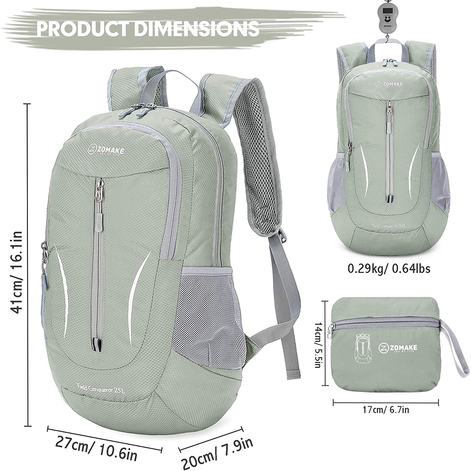 25L Small Water Resistant Rucksack Foldable Travel Daysack for Men Women Outdoor Hiking