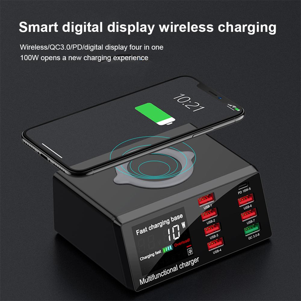 QC3.0 Intelligente Senza Fili del Caricatore del USB 100W 8 Porte Veloce Stazione di Carica del Caricatore del USB PD Veloce del Caricatore Per il iPhone Samsung huawei Tablets