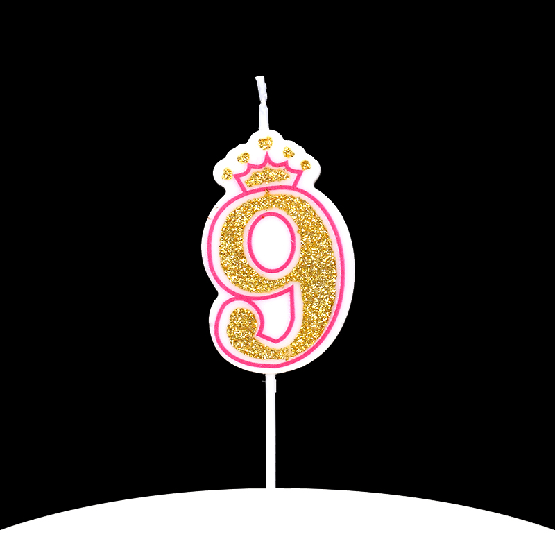 Cakelove 1Pcs Shinning Gold Pink/Blue Happy Birthday Number Candles 0-9 for Kids Adult Girls Birthday Party Crown Candles Cake: pink 9
