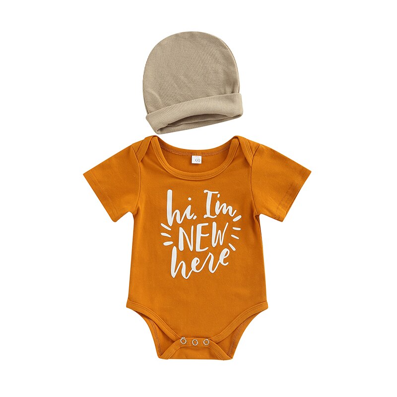 Vestiti estivi della tuta della manica corta del collo rotondo della stampa della lettera del pagliaccetto dei neonati delle neonate con il cappello