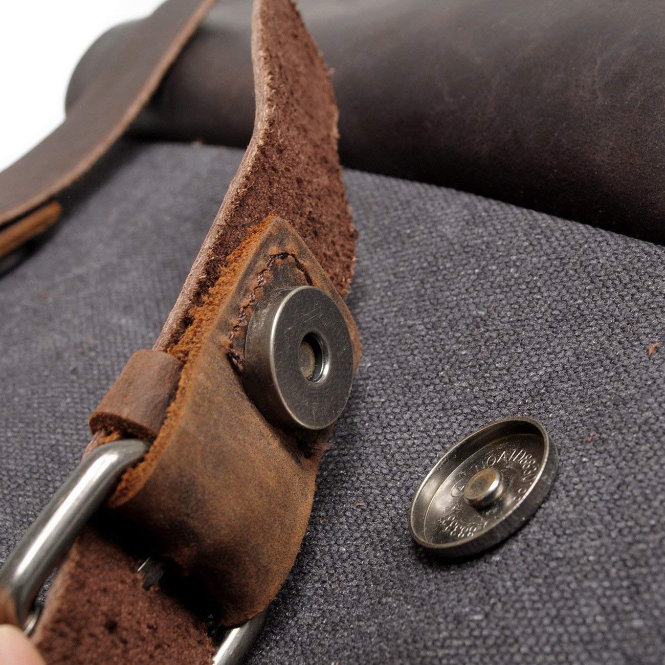 Men Leather Canvas Rucksack Laptop Backpack College School Bookbag(Dark Gray)