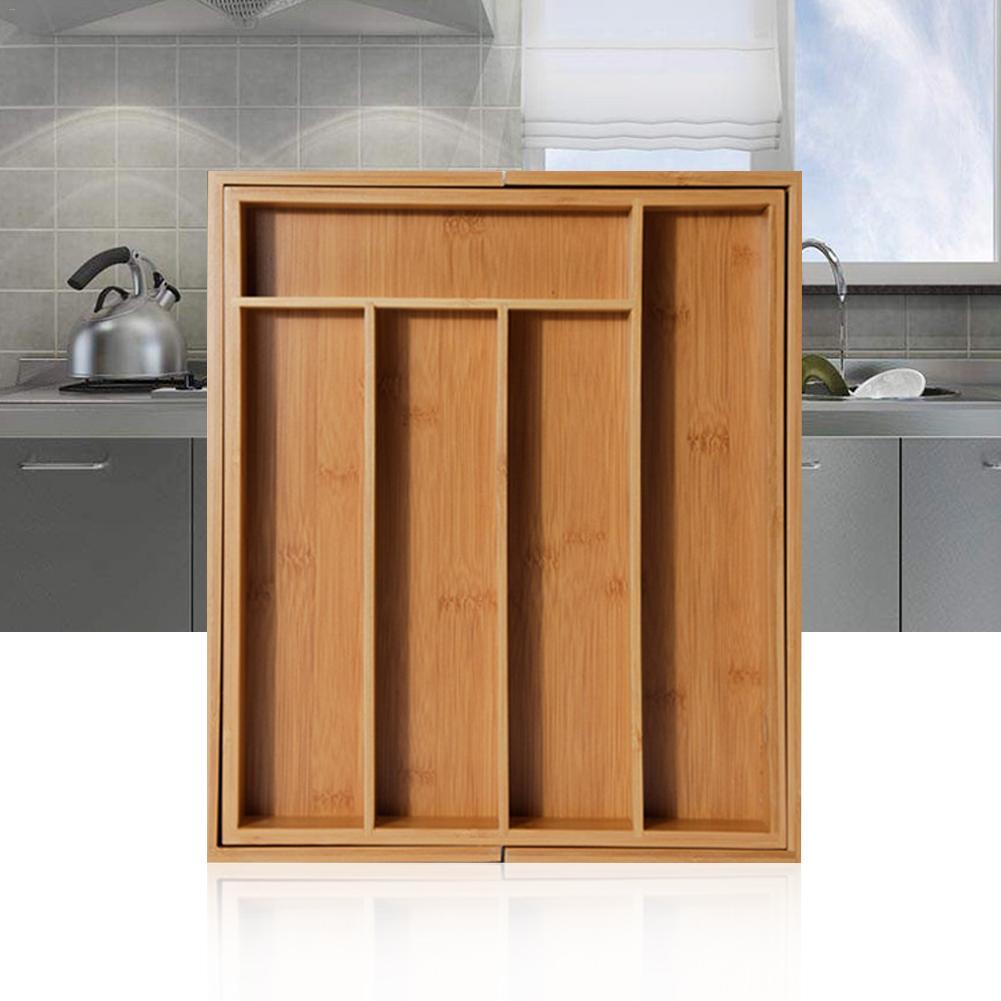 Expandable Cutlery Bamboo Drawer Organizer Cutlery Tray Kitchen Multi-Functional Drawer Cutlery Storage Box