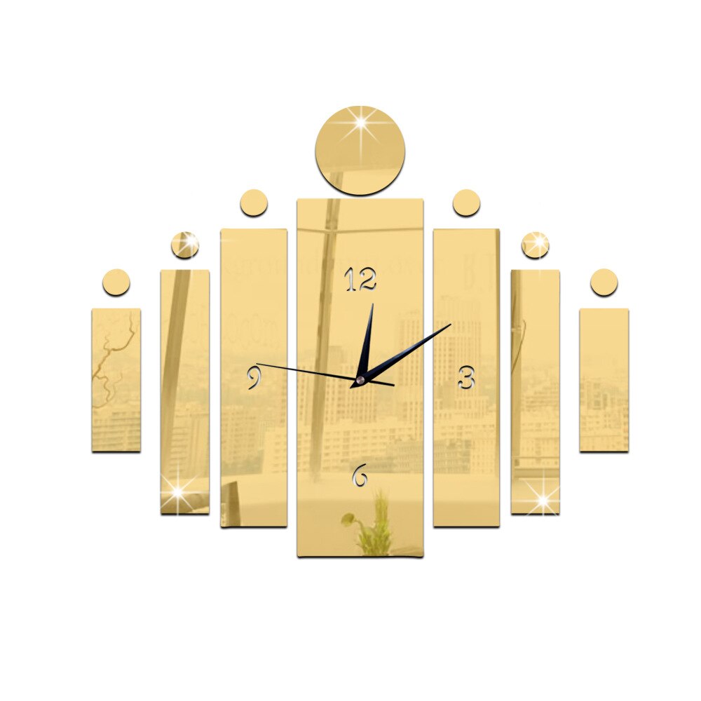 3D Wall Clock Sticker Rectangular Wall Clock Mirror Wall Stickers Acrylic Clocks Modern Big Clocks For Living Room: Gold