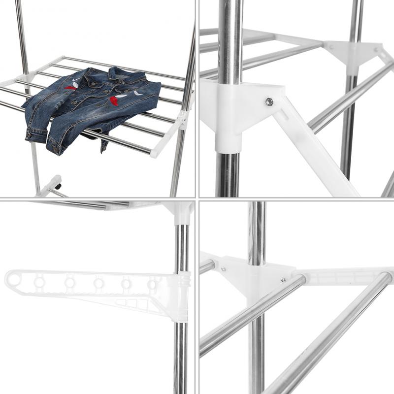 Stainless Steel Three-layer Extendable Standing Clothes Hanger With Casters Shoes Rack Clothes Dryer Folding Floor Drying HWC