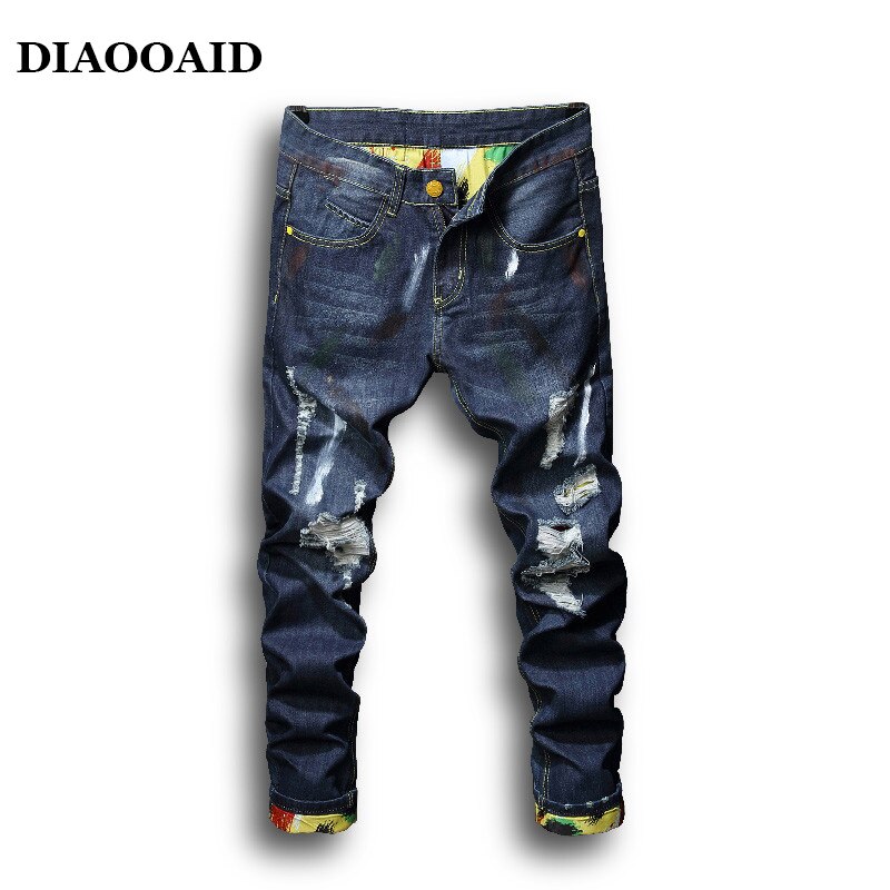Herre jeans lyseblå skinny ripped jeans ødelagte huller ripped lynlås straight denim bukser streetwear hul denim