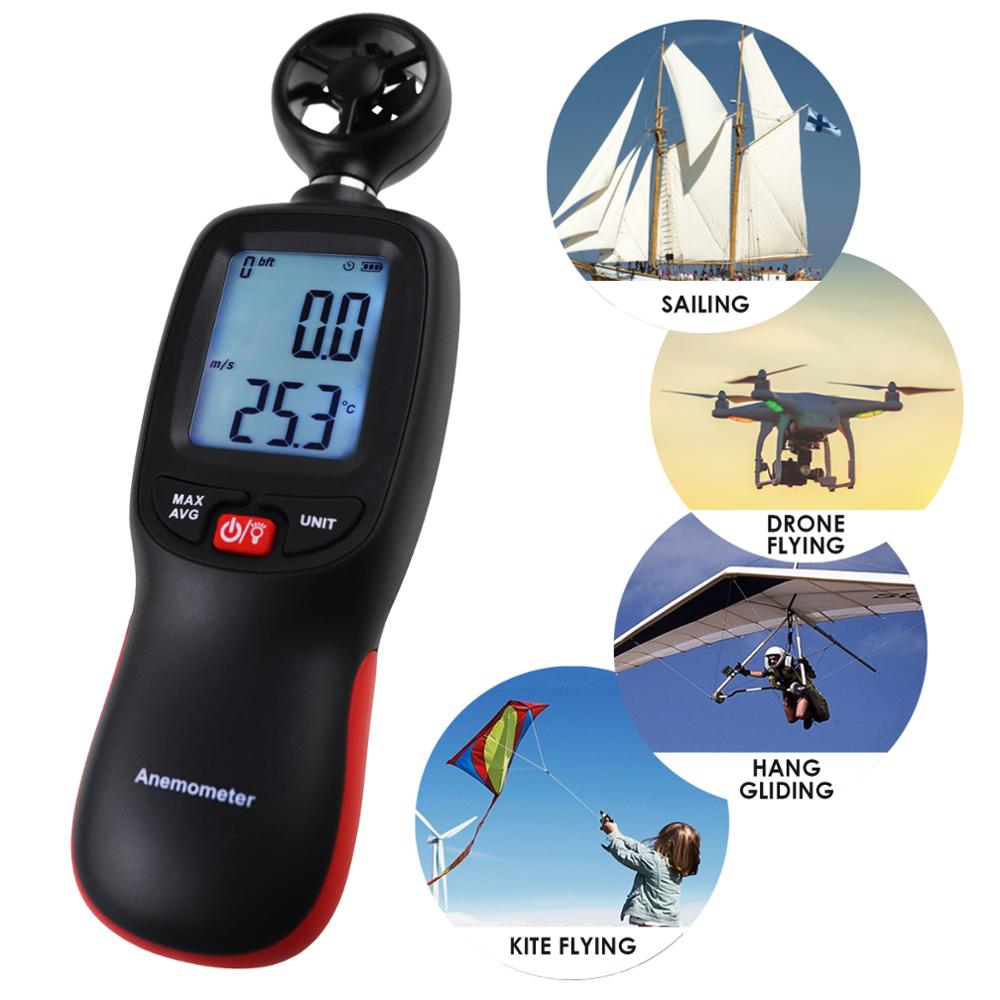 Digital Anemometer Wind Velocity Temperature Meter w/ Data Recording Beaufort Scale Data Hold Function for Fishing Kite Flying