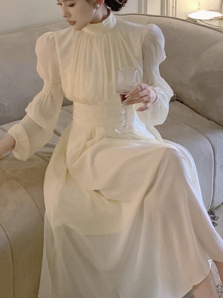 Kvinder afslappet lang kjole efterår vintage a-linje ensfarvet fest fødselsdagskjoler dametøj kåbe vestidos