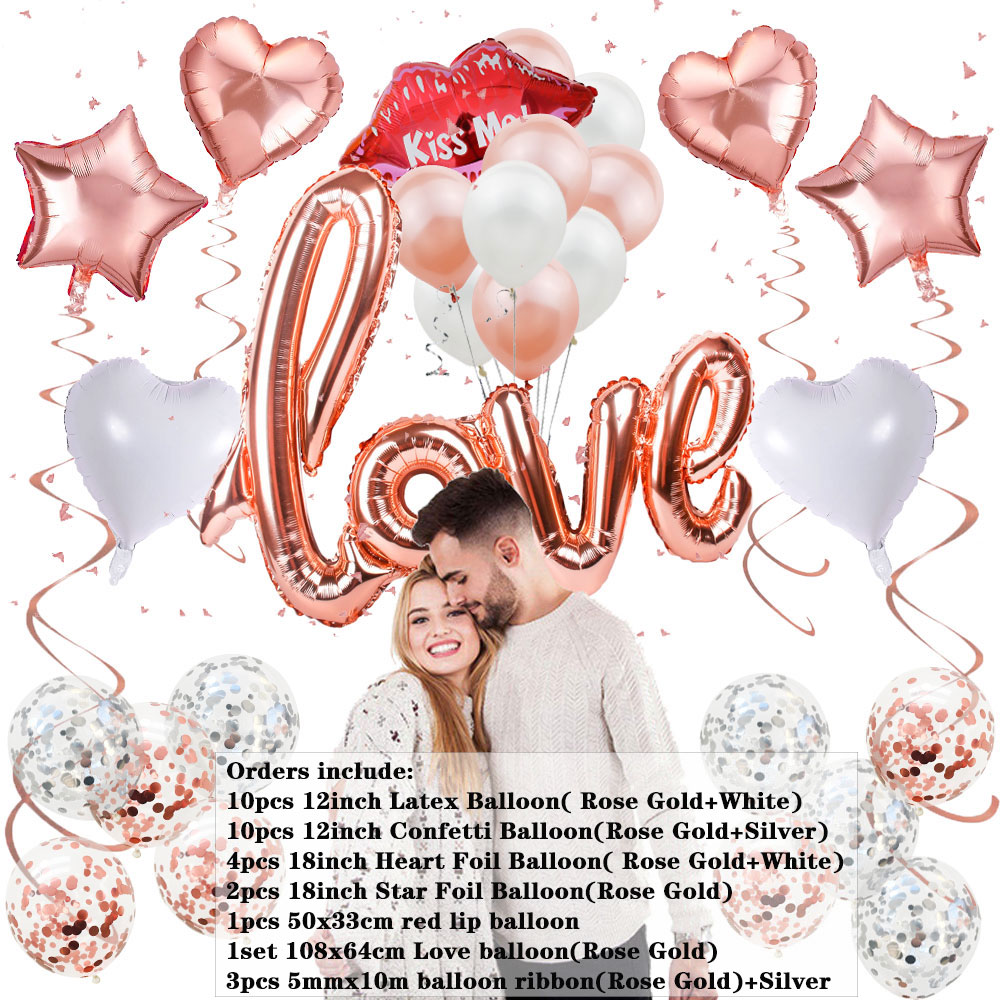 Rose Gold Valentijnsdag Ballonnen Set Siamese Liefde Letters Folie Ballon Verjaardag Wedding Anniversary Party Decoratie Benodigdheden 8D: NO.7