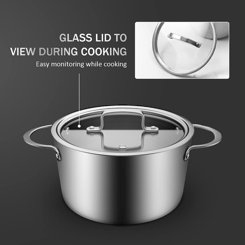 Induction Pot with Glass Lid 3Qt, 7.9 Inch, Compatible with All Heat Sources, Oven Resistant, Stockpot Stew Cooking Pot