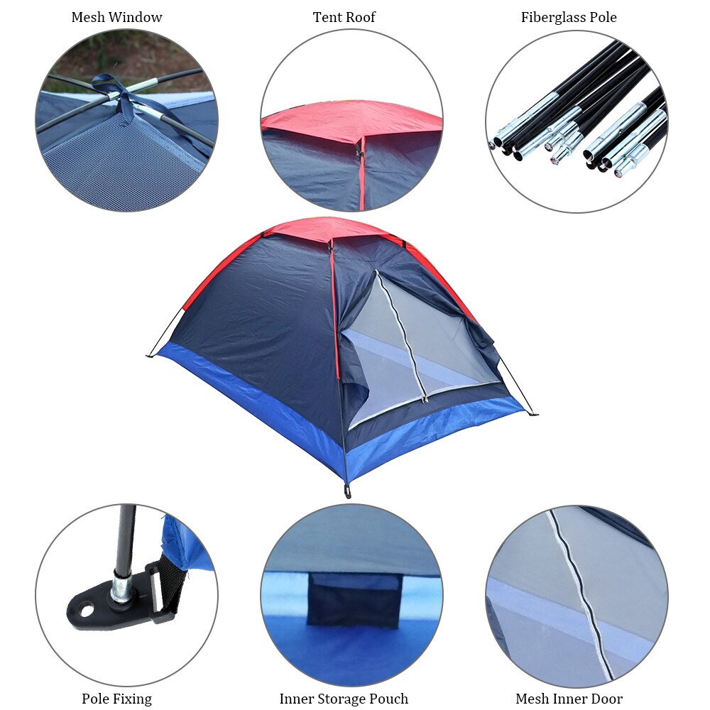 Portable Camping Tent Travel Single 2 Persons Tourist Single Layer Camping Tent for Hiking Travelling Moutain Climbing Supplies