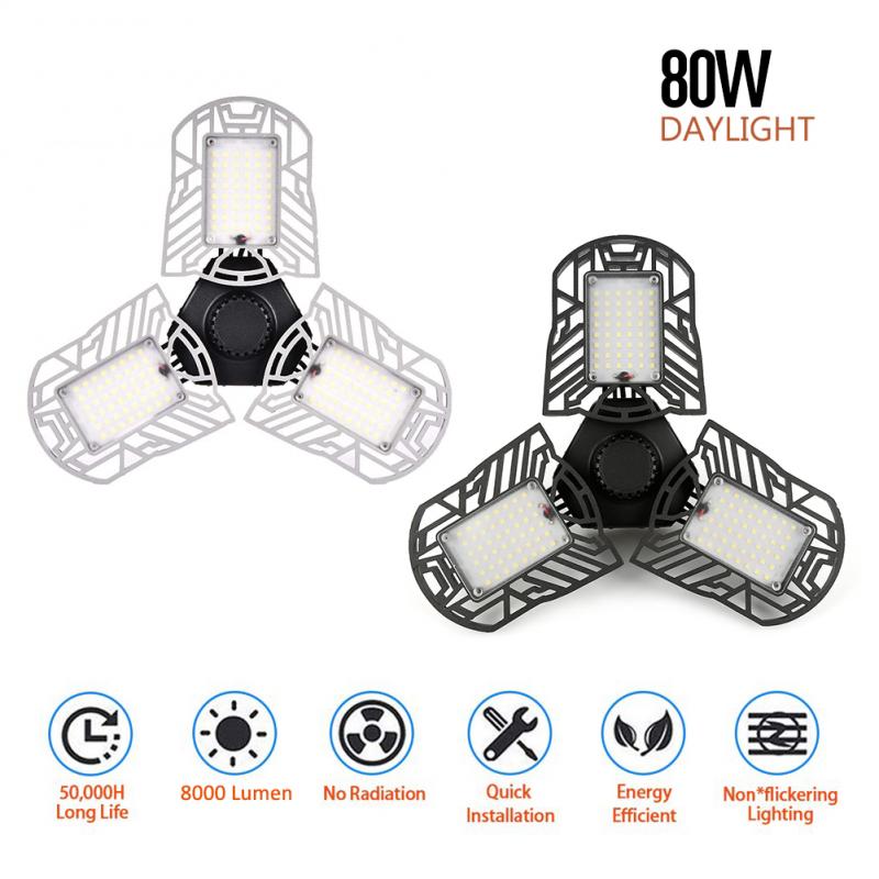 Droship  e26 led garage loftslamper vandtæt 80w led trilight deformation high bay belysning industriel lampe værkstedslys