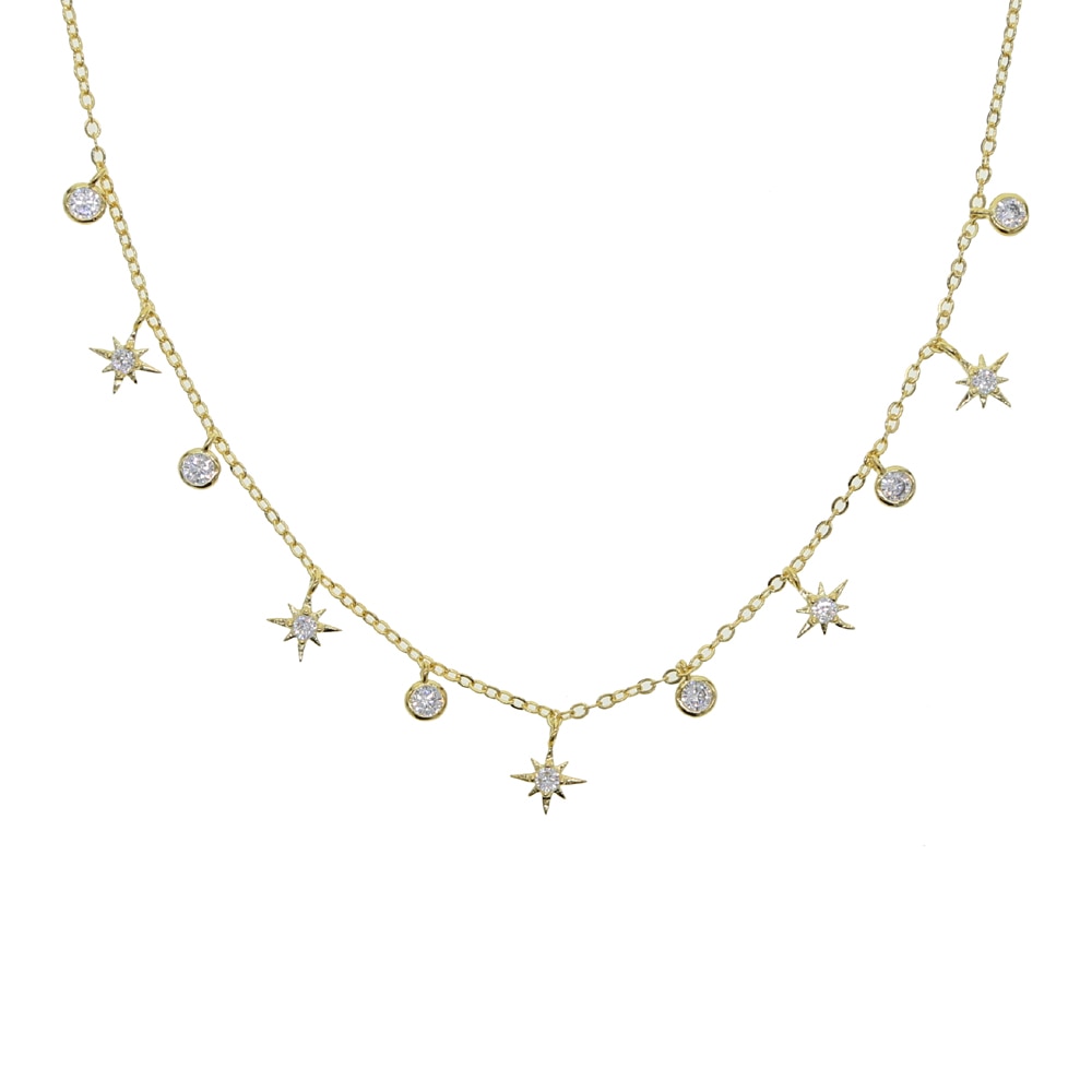 cz star charm choker necklace gold silver color trendy women jewelry
