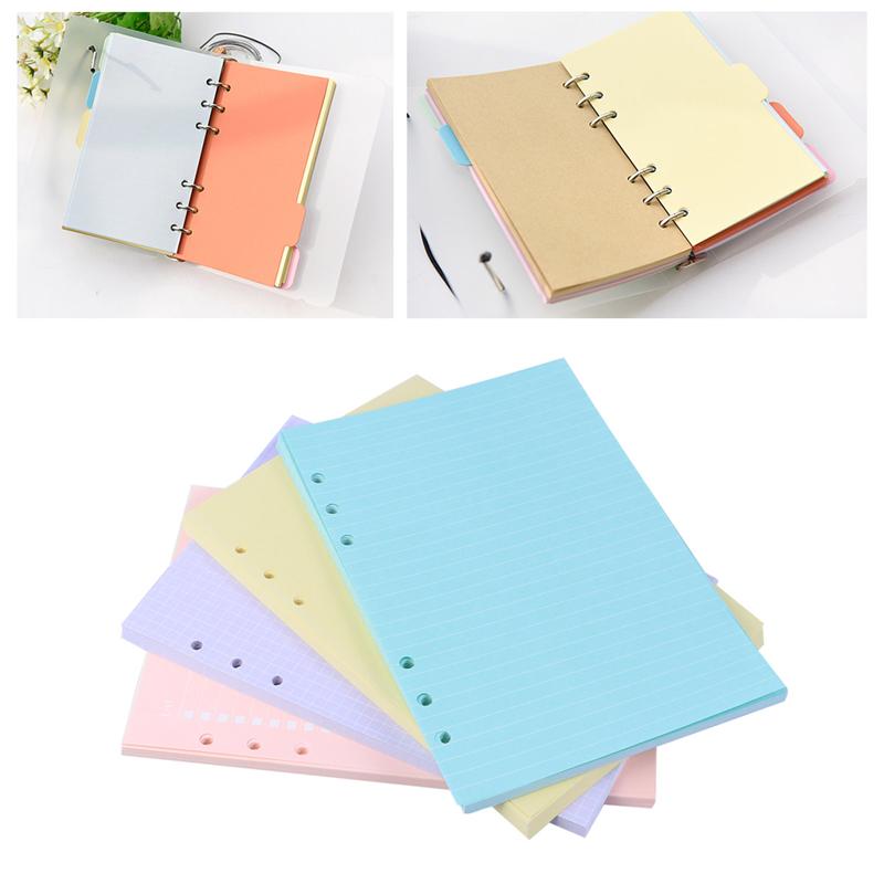 4 pezzi colorati fogli di carta a fogli mobili raccoglitore per fogli Notebook A5 indice classificazione etichette divisori carta (sei fori)