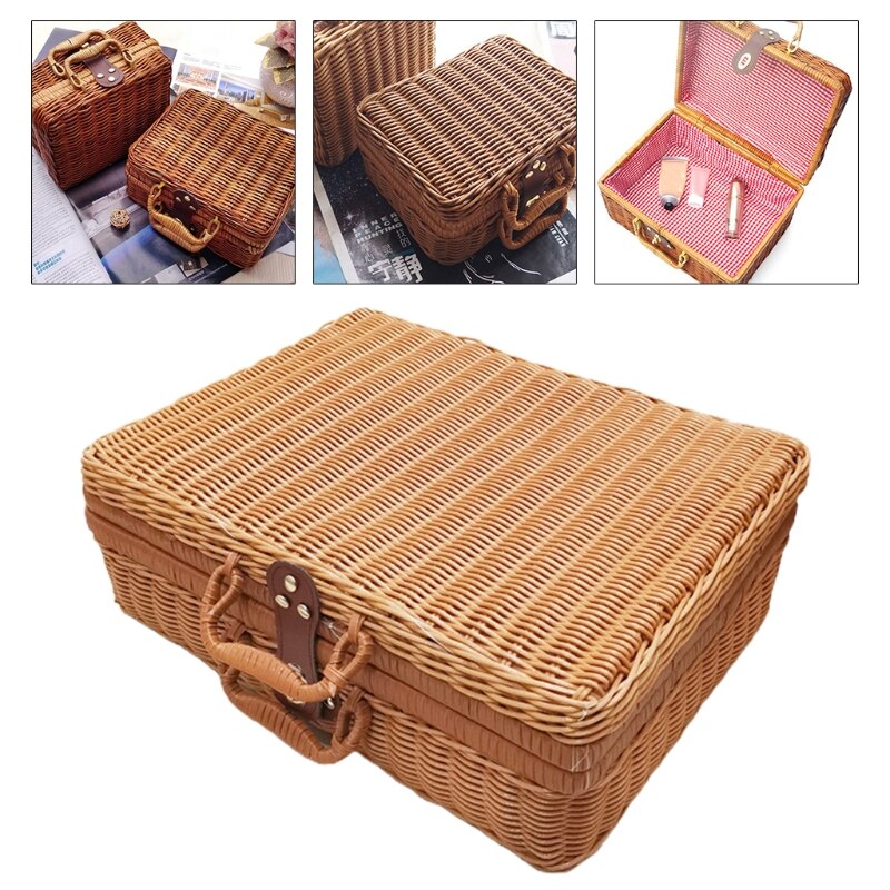 Rattan draussen Picknick Korb Lagerung Koffer Land Stil Korb mit Doppel Griff Lebensmittel Obst Lagerung Korb