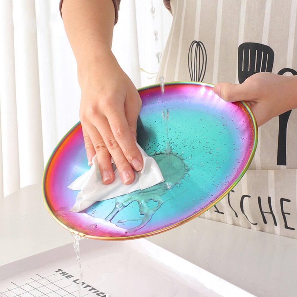 Stainless Steel Dinner Plates Restaurant Serving Tray Round Dessert Cake Snack Dishes Storage Plate Kitchen Supplies