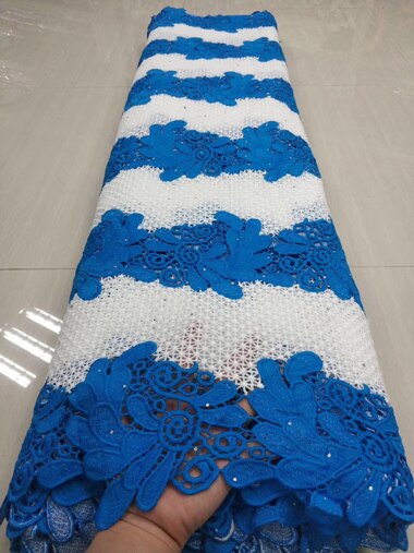 Tissu africain en dentelle guipure verte avec pierres décoratives pour robe de mariée (ytb 112)