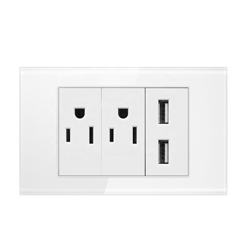 Elektrisk stikkontakt, dobbelt / tredobbelt 2/3- polet glasspaneluttak, plater oss modulær montert dobbelt usb-portadapter