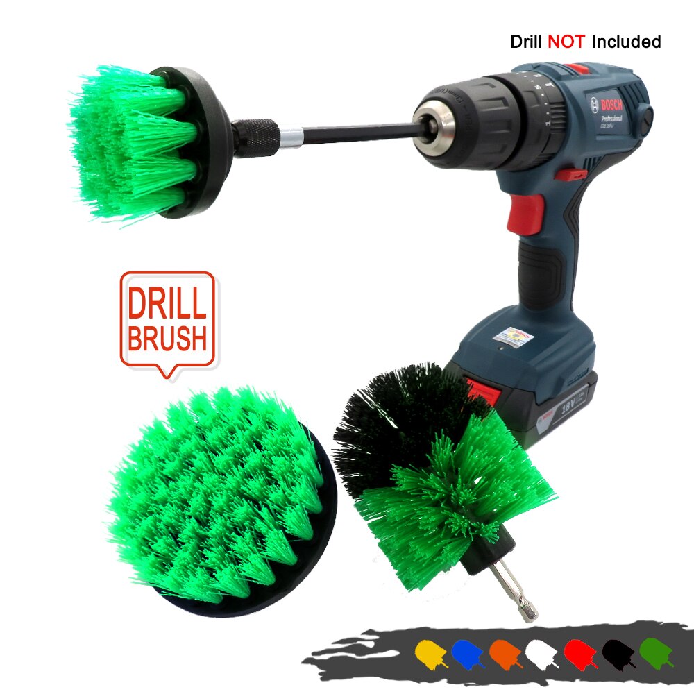 4pcs/set Power Scrub Clean Brush Electric Brush Kit with Extension for Cleaning Car, Seat, Carpet, Upholstery: Green