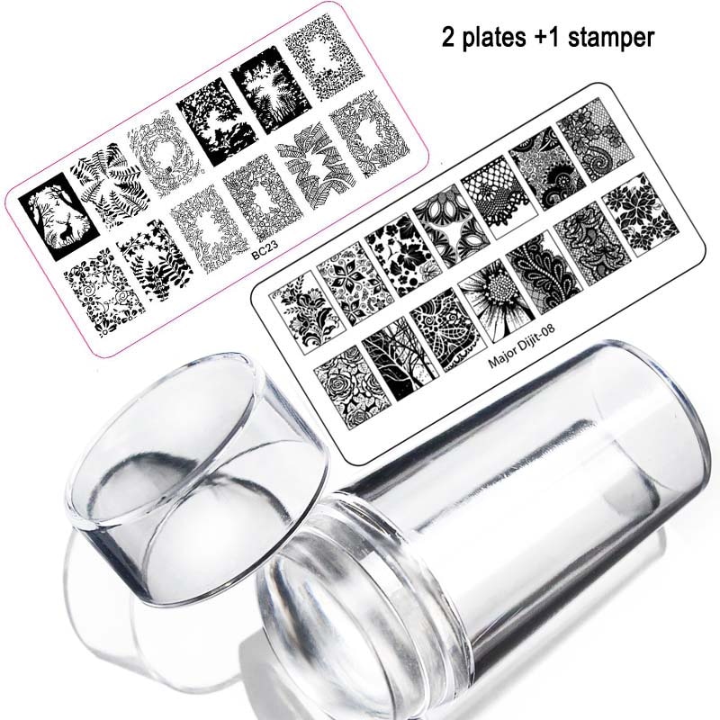 3 stks/set Zomer Serie Nail Stempelen Platen Set met Stamper Scrapper Kant Bloem Dier Nail Art Image Plate Kit