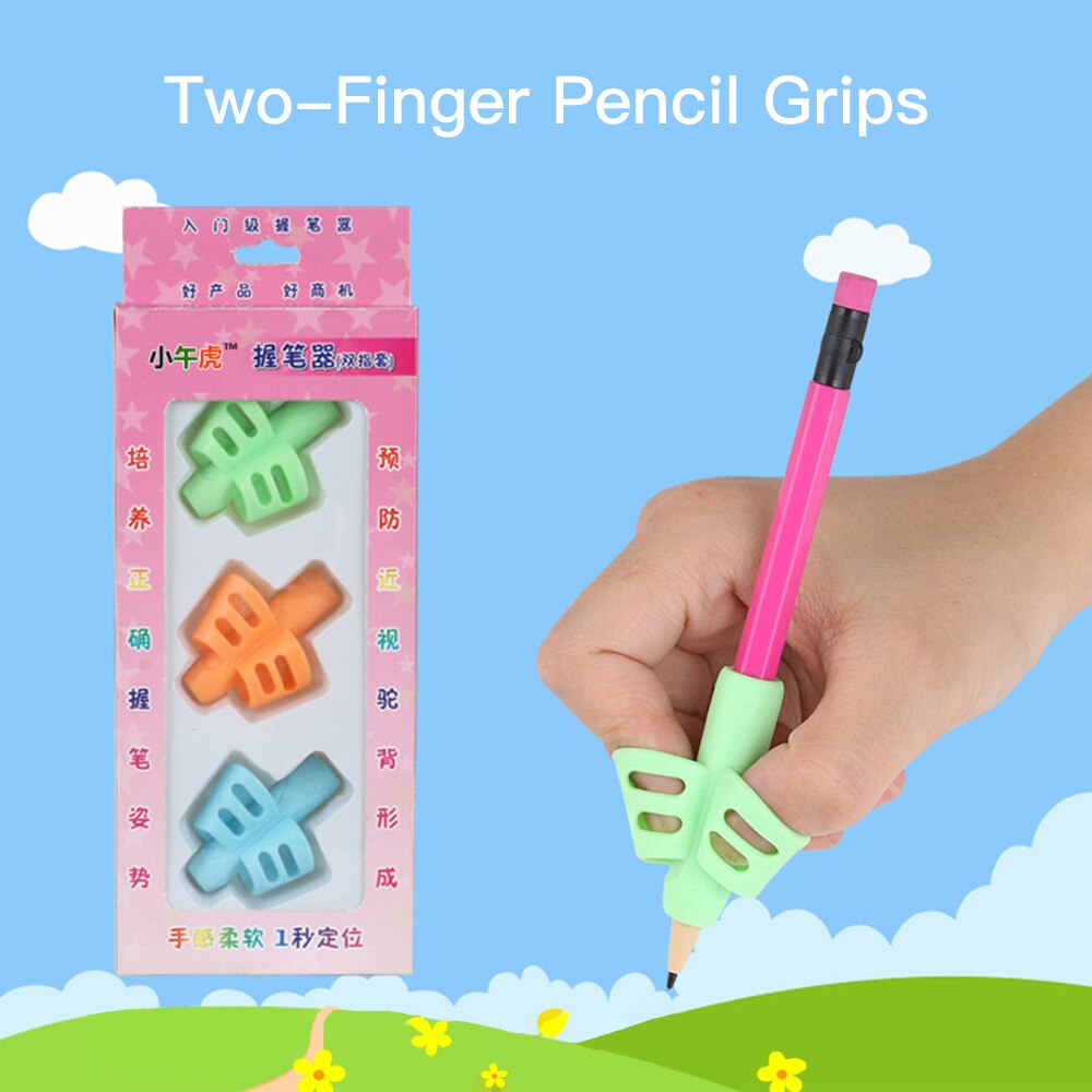 3pcs Two-Finger Silicone Pencil Grips Pen Holder Ergonomic Writing Aid Posture Correction Tool for Kids Preschoolers
