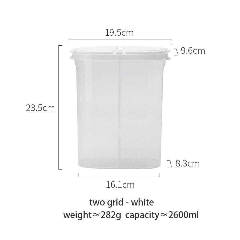 MDZF SWEETHOME2600m Four-Compartment Cereal Containers Storage Containers With Lids Removable Partition Pasta Storage Containers: two grid-white