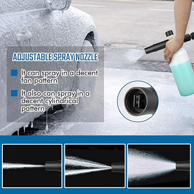 Lanza de espuma de nieve de 1L para Karcher K2 K3 K4 K5 K6 K7, lavadoras a presión para coche, generador de espuma de jabón con boquilla de pulverizador ajustable, GI/4