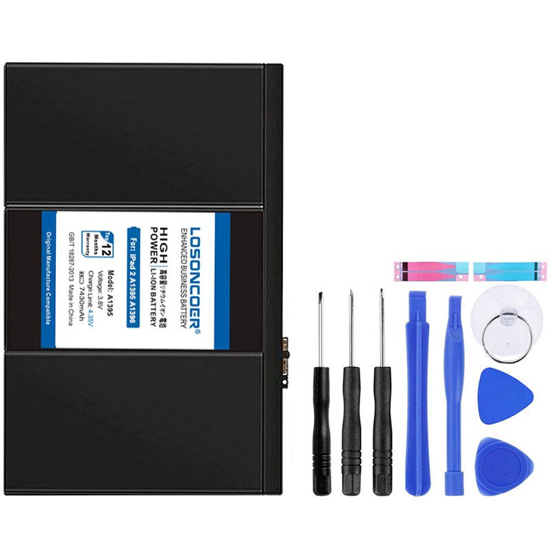 LOSONCOER 7430mAh A1395 Battery For iPad2 iPad 2 A1395 A1396 A1397 A1376 A1316 Battery Replacement Bateria + Free Tools