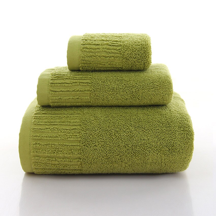 3 Stukken Van Pure Kleur Dikke Handdoek Set, Puur Katoen Zacht Gezicht Handdoek, volwassen Kinderen Baden Spa Handdoek, Huishoudelijke Badkamer: green