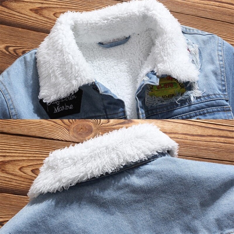 Men Jacket and Coat Trendy Warm Fleece Denim Jacket Winter Jean Jacket Thick Winter Coat For Male Classic Solid Outerwear
