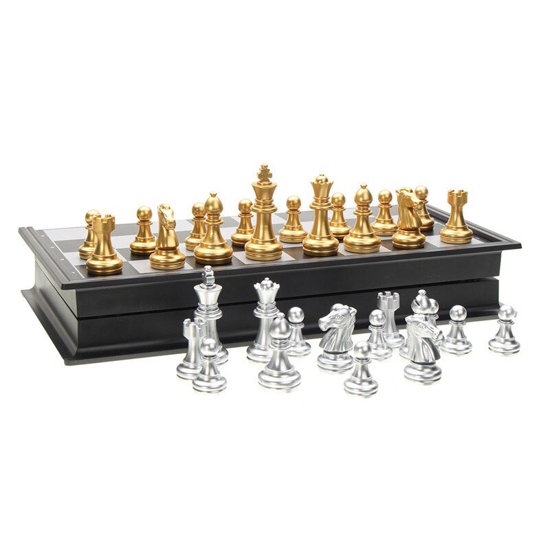 Jeu d'échecs argent or pièces pliant magnétique pliable conseil contemporain ensemble Fun famille jeux de société noël