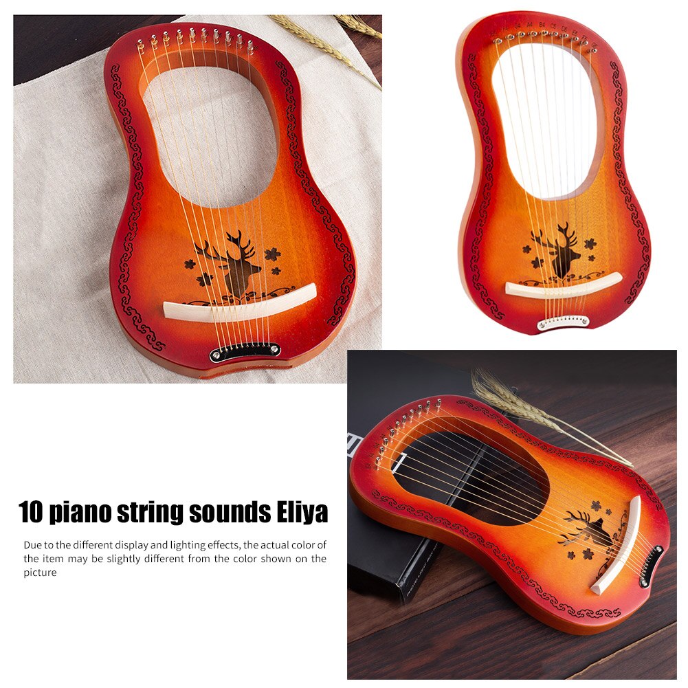 Lyre Harp 10 Metal String Harp Mahogany Portable Small Harp Steel Strings Wood String Musical Instrument Harp Musical Instrument