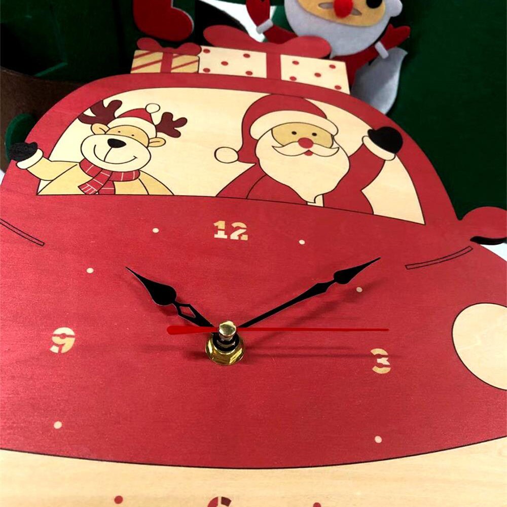 Horloge murale en bois pour le jour de noël, décoration de maison, père noël cerf, dessin animé (sans batterie), numérique