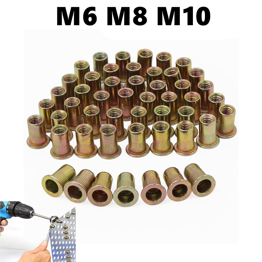 50Pcs M6 M8 M10 Nutserts Rivet Nuts Flange Blind Rivnuts Zinc Plated Steel Nut Nutsert Rivet Nuts