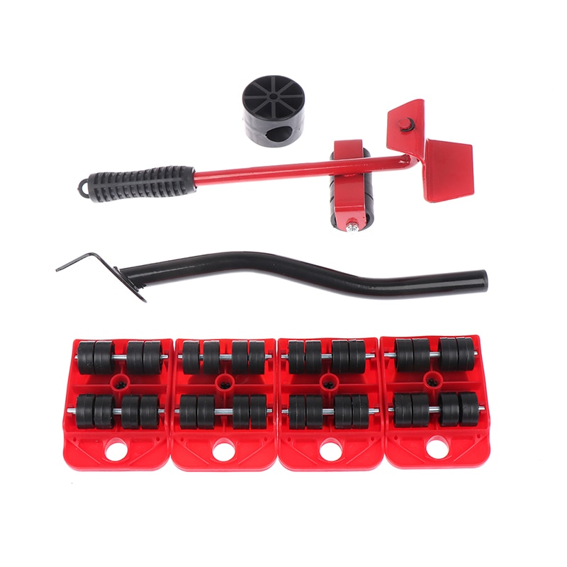 5pcs Furniture Lifter Heavy Roller Move Tool Set Wheel Bar Mover Sliders Transporter Trolley For 200kg/440Lbs